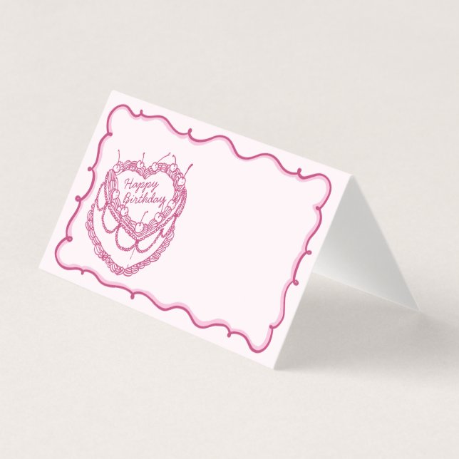 Roze Retro Coquette Cherry Cake Verjaardag Plaatsk Kaart (Voorkant)