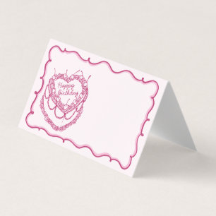 Roze Retro Coquette Cherry Cake Verjaardag Plaatsk Kaart