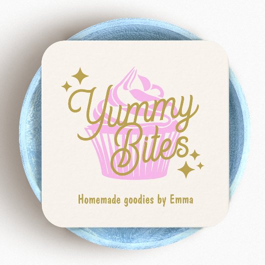Roze Retro Cupcake Baker Vierkante Visitekaartje