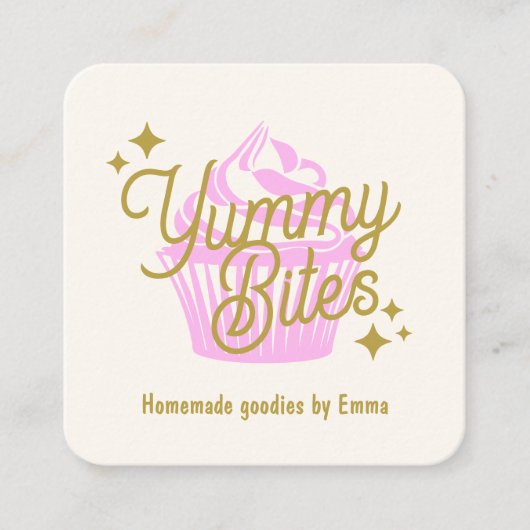 Roze Retro Cupcake Baker Vierkante Visitekaartje (Voorkant)