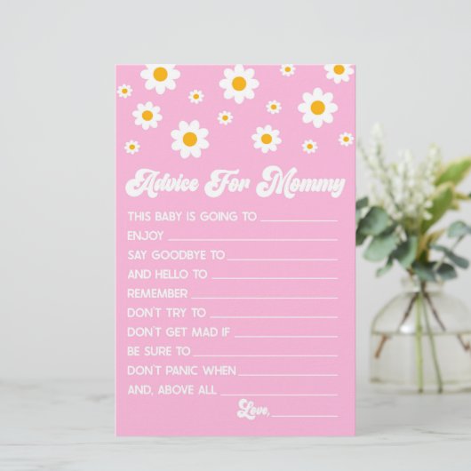 Roze Retro Daisy Advies Baby shower Spelactiviteit Briefpapier (Staand voorkant)