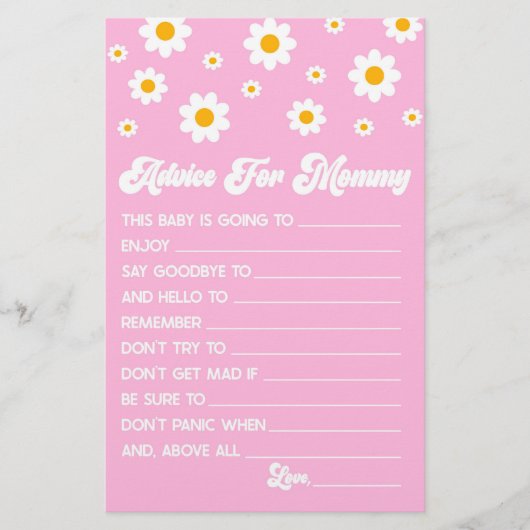 Roze Retro Daisy Advies Baby shower Spelactiviteit Briefpapier (Voorkant)