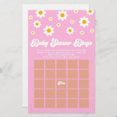 Roze Retro Daisy Bingo Baby shower Spel Briefpapier (Voorkant / Achterkant)