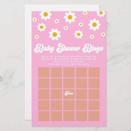 Roze Retro Daisy Bingo Baby shower Spel Briefpapier (Voorkant / Achterkant)