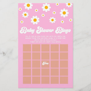 Roze Retro Daisy Bingo Baby shower Spel Briefpapier