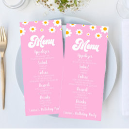 Roze Retro Daisy Bloem Verjaardagsfeest Voedsel Menu