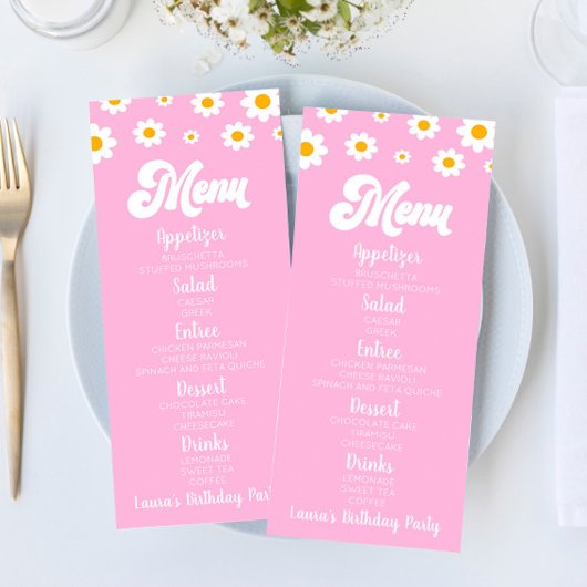 Roze Retro Daisy Bloem Verjaardagsfeest Voedsel Menu