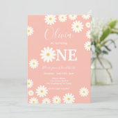 Roze Retro Daisy Bloemen 1e Verjaardagsfeest Kaart (Staand voorkant)