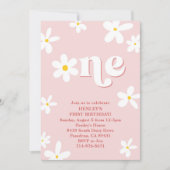 Roze Retro Daisy Een 1e Verjaardag Meisje Kaart (Voorkant)