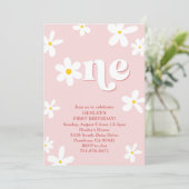 Roze Retro Daisy Een 1e Verjaardag Meisje Kaart (Staand voorkant)