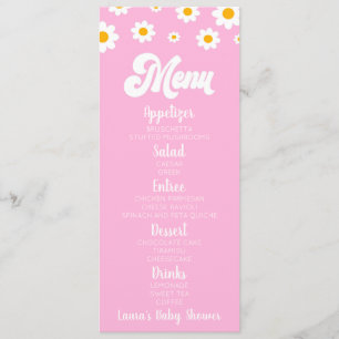 Roze Retro Daisy Flower Baby shower Eten Menu