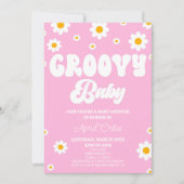 Roze Retro Daisy Flower Groovy Baby Baby shower Kaart (Voorkant)