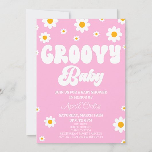 Roze Retro Daisy Flower Groovy Baby Baby shower Kaart (Voorkant)