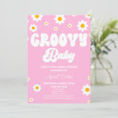 Roze Retro Daisy Flower Groovy Baby Baby shower Kaart (Staand voorkant)