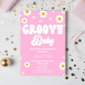 Roze Retro Daisy Flower Groovy Baby Baby shower Kaart