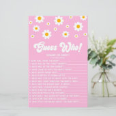 Roze Retro Daisy Raad eens wie! Baby shower spel Briefpapier (Staand voorkant)