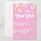 Roze Retro Daisy Raad eens wie! Baby shower spel Briefpapier (Voorkant / Achterkant)