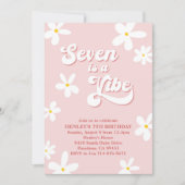 Roze Retro Daisy Seven is een vibe verjaardag Kaart (Voorkant)
