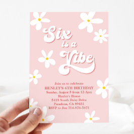 Roze Retro Daisy Six is een vibe verjaardag Kaart