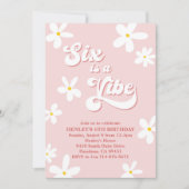 Roze Retro Daisy Six is een vibe verjaardag Kaart (Voorkant)