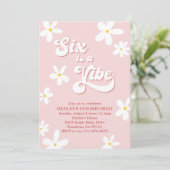 Roze Retro Daisy Six is een vibe verjaardag Kaart (Staand voorkant)