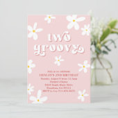Roze Retro Daisy Twee Groovy 2e Verjaardag Kaart (Staand voorkant)