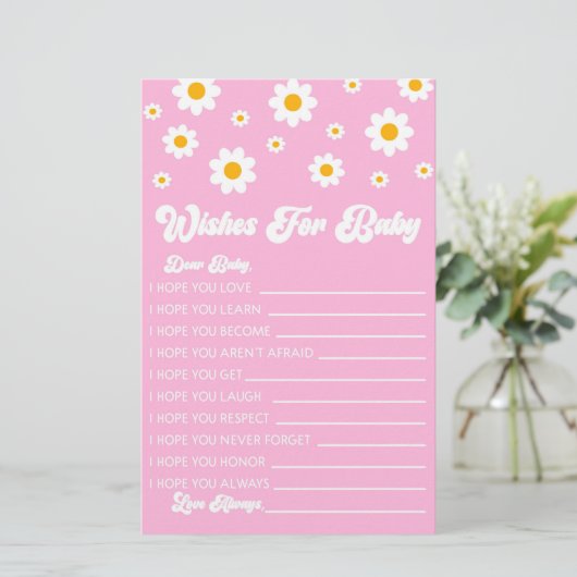 Roze Retro Daisy wensen voor Baby shower Activitei Briefpapier (Staand voorkant)