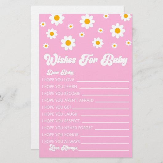 Roze Retro Daisy wensen voor Baby shower Activitei Briefpapier (Voorkant / Achterkant)