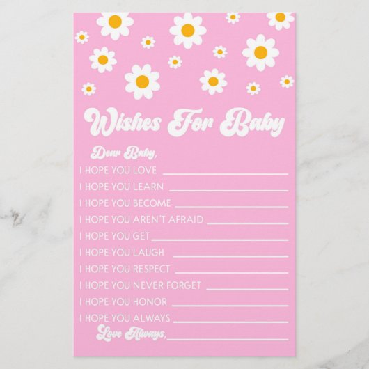 Roze Retro Daisy wensen voor Baby shower Activitei Briefpapier (Voorkant)