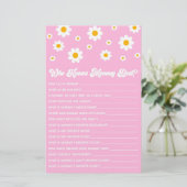 Roze Retro Daisy Wie Weet Mama Baby shower Spel Briefpapier (Staand voorkant)