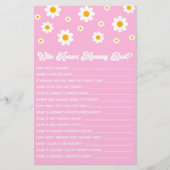 Roze Retro Daisy Wie Weet Mama Baby shower Spel Briefpapier (Voorkant)