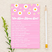 Roze Retro Daisy Wie Weet Mama Baby shower Spel Briefpapier