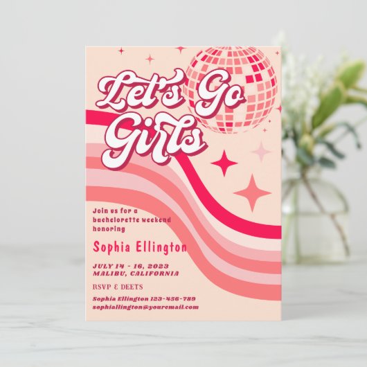 Roze Retro Disco 70's Bachelorette Weekend Kaart (Staand voorkant)