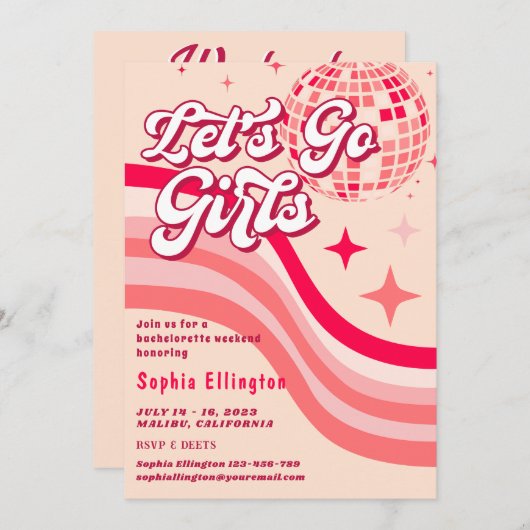 Roze Retro Disco 70's Bachelorette Weekend Kaart (Voorkant / Achterkant)