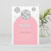 Roze Retro Disco BABY, Baby shower Uitnodiging (Staand voorkant)