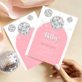 Roze Retro Disco BABY, Baby shower Uitnodiging