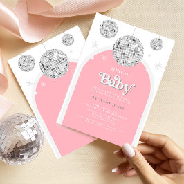 Roze Retro Disco BABY, Baby shower Uitnodiging