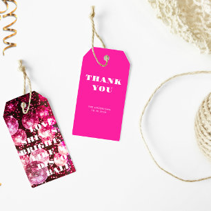 Roze Retro Disco Ballen Huwelijk Bedankt Cadeaulabel