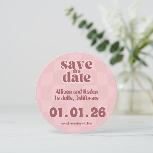 Roze Retro Disco bruiloft - Save the Date Kaart (Staand voorkant)