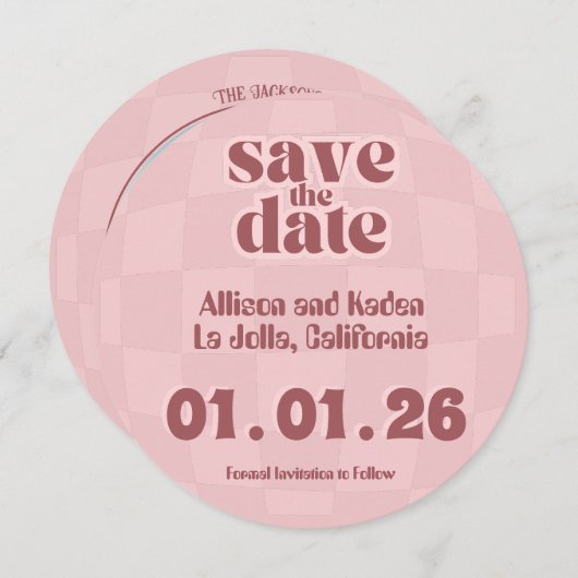 Roze Retro Disco bruiloft - Save the Date Kaart (Voorkant / Achterkant)