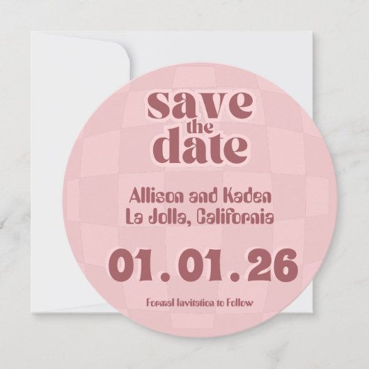 Roze Retro Disco bruiloft - Save the Date Kaart (Voorkant)