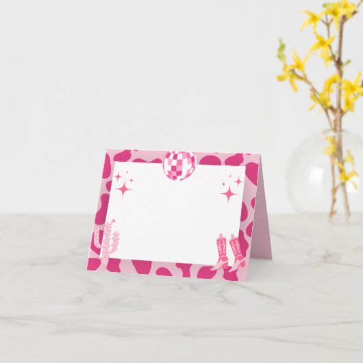Roze Retro Disco Cowgirl Naam Plaats Kaarten (Gele Bloem)