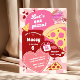 Roze Retro Disco Meisje Pizza Feest Kleurig Kaart