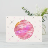 Roze retro discoverlichting feestdagenkaart (Staand voorkant)