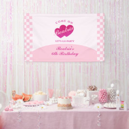 Roze Retro Doll Foto Verjaardag Spandoek