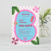 Roze Retro Doll Zwembad Verjaardagsfeest Uitnodigi Kaart (Staand voorkant)