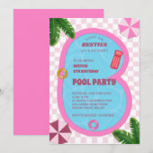 Roze Retro Doll Zwembad Verjaardagsfeest Uitnodigi Kaart (Voorkant / Achterkant)