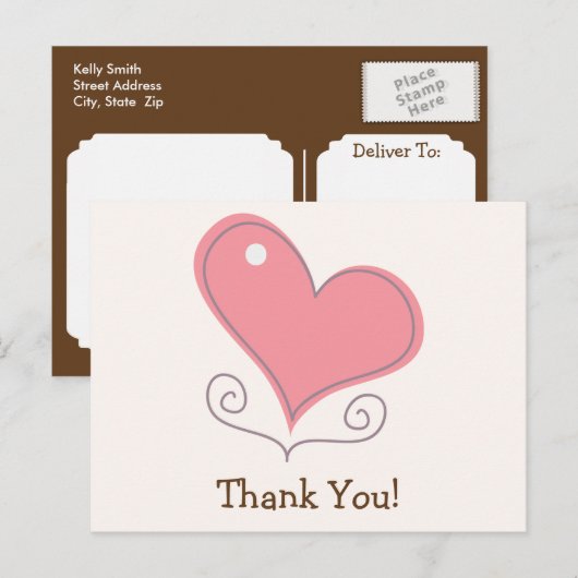 Roze Retro Doodle Hart Hartelijk dank Briefkaart (Voorkant / Achterkant)