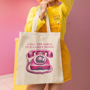 Roze Retro Draaischijf Telefoon Bel de Meiden  Grote Tote Bag
