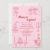 Roze Retro Drawn Funky Verjaardagsfeestje Kaart (Voorkant)